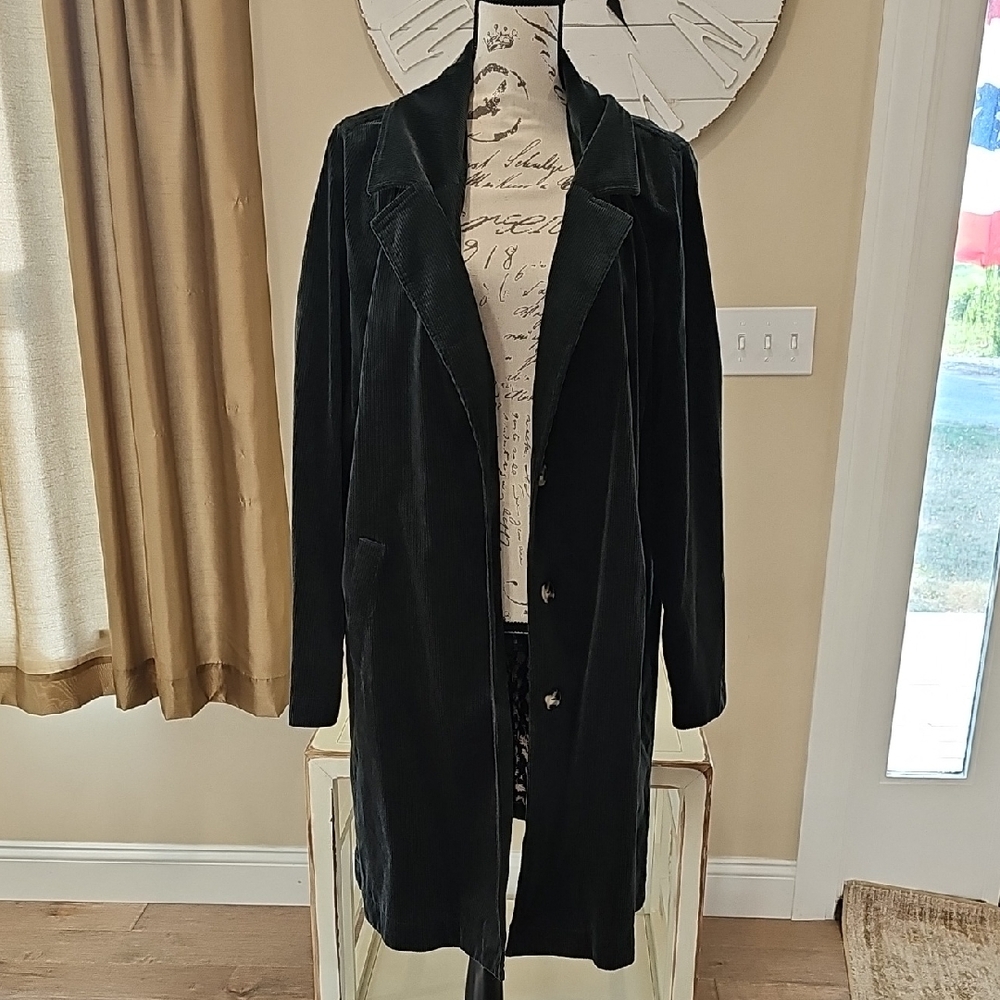 Anthropologie Dark Green Long Corduroy Walking Coat